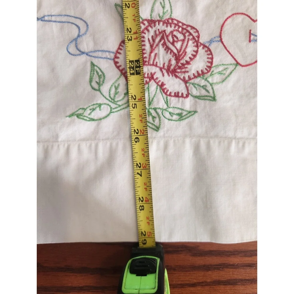 Set Of Two Vintage Heart Floral‎ Embroidered Pillowcases